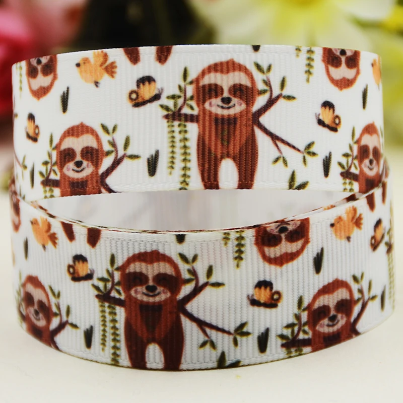 22mm 25mm 38mm 75mm Sloth Cartoon printed Grosgrain Ribbon party decoration 10 Yards X-04947