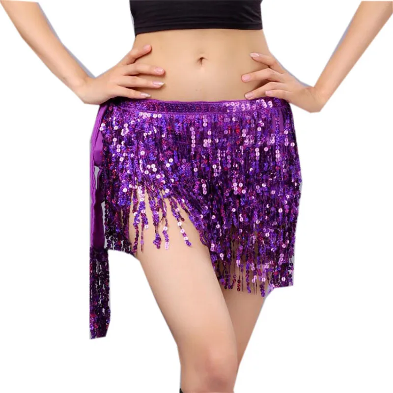 Women\'s Sequin Skirt Glitter Belly Dance Hip Mini Tassel Scarf Rave Wrap Belt Stage Performance Party Costume Cowgirl Outfit