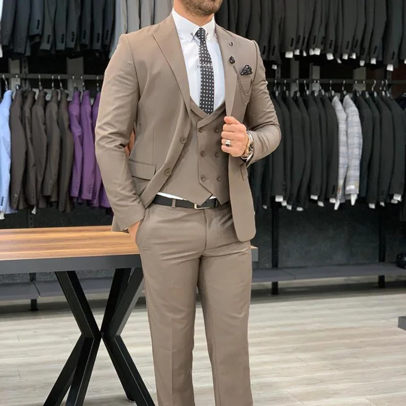 Handsome Mens Mantel Hosen Anzüge Nach Maß Zwei Taste Hochzeit Zugeschnitten Party Prom Business Blazer 3 Stück