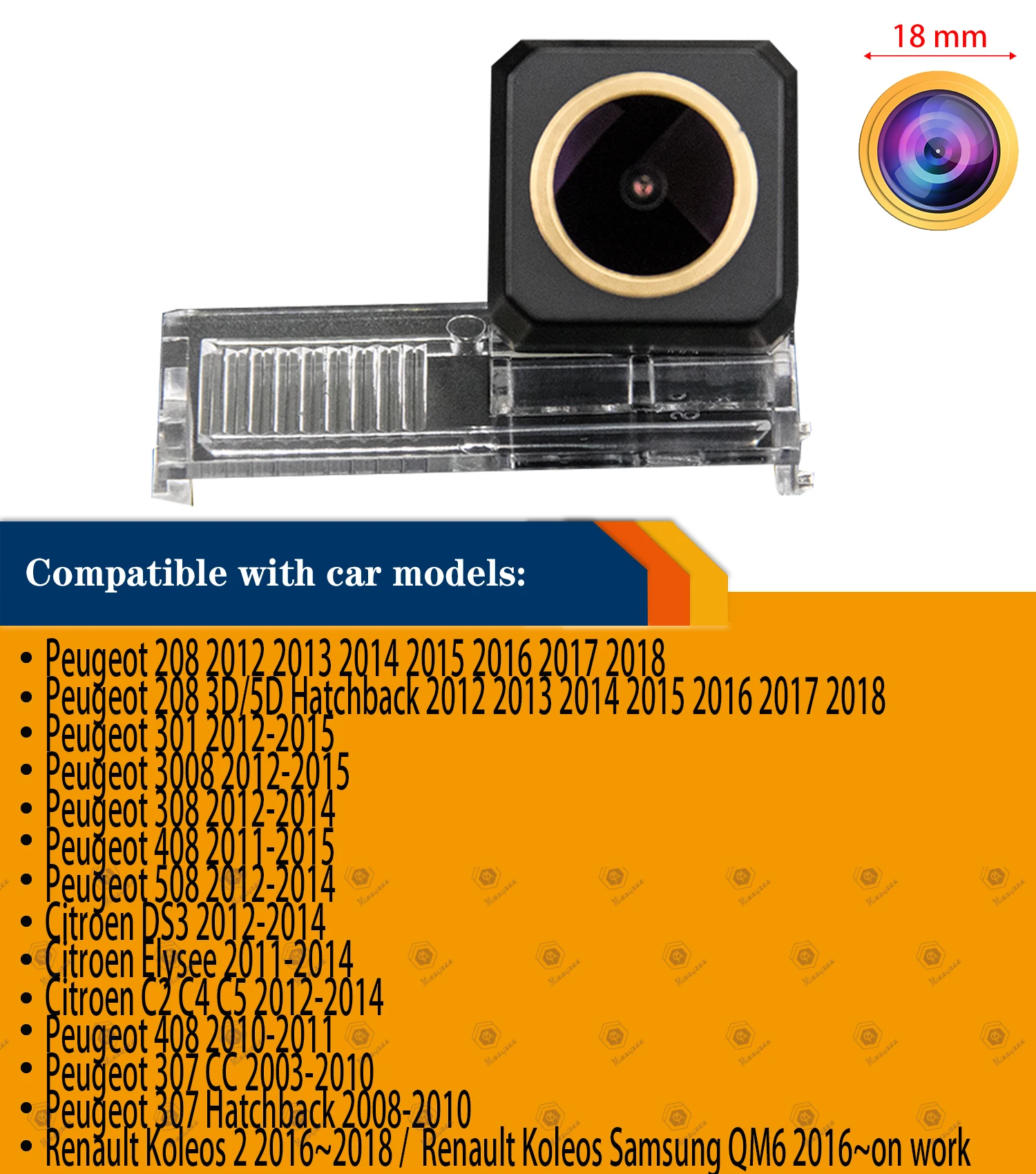 HD 720p Rear view Camera for Peugeot 301 308 3008 408 508/Citroen C2 C4 C5 DS3 Elysee Renault Koleos 2 II Renault Samsung QM6