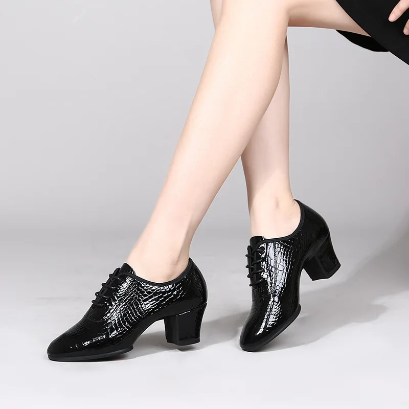 Woman Shoes Cow Leather Middle Heel Women's Tango Flamenco Dance Shoes Girls Ballroom Modern Tango Quick Step Dance Shoes