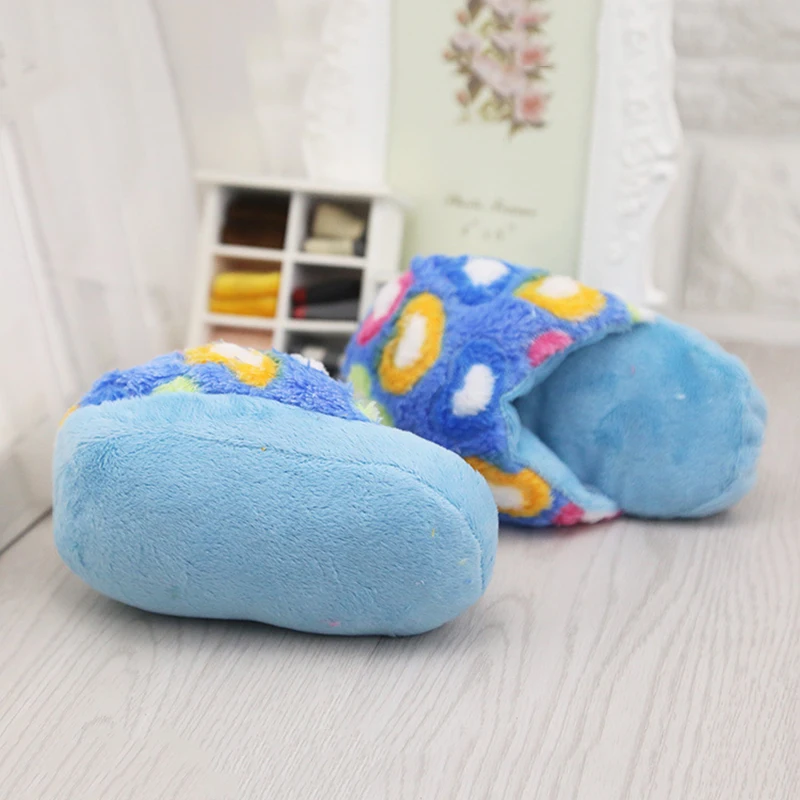 Pet Flip Flop Lovely Flower Pattern Dogs Toy Pet Puppy Chew Play Cute Plush Slipper Shape Squeaky Toys Dog Pets Blue Pink Color