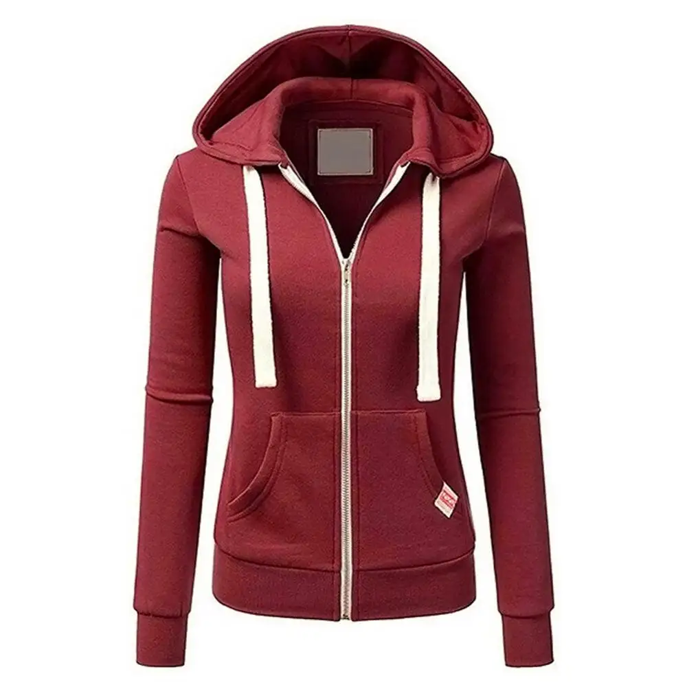 2021 Casual Hoodies Women Autumn Winter Cardigan Solid Color Long Sleeve Hoodie Pockets Zipper Sports Coat Hoodie Women Clothing