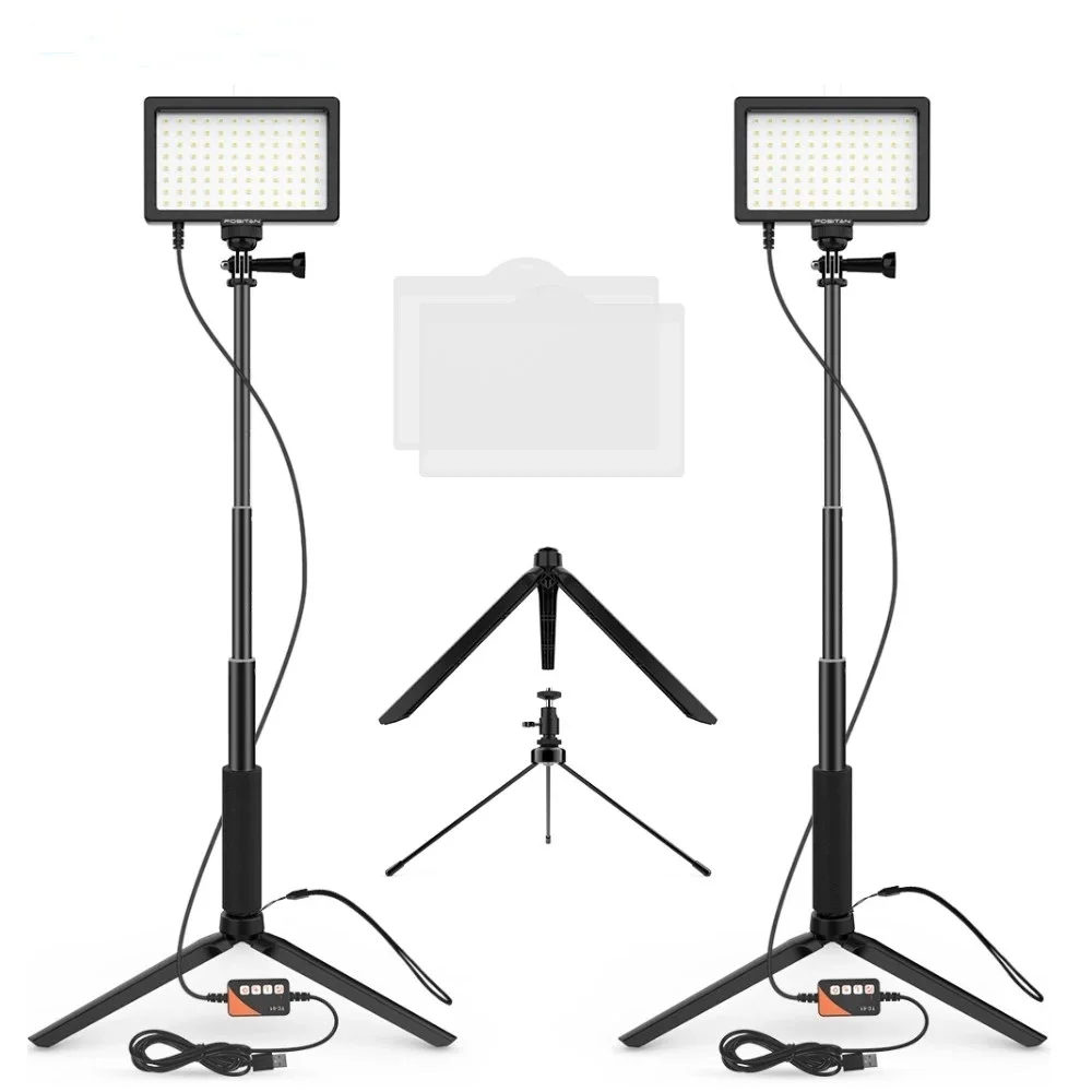 

JINTU 2-Pack 3200K-5600K USB LED Video Light w/Tripod Stand for Tabletop/Video Conference Lighting/YouTube Video Photography