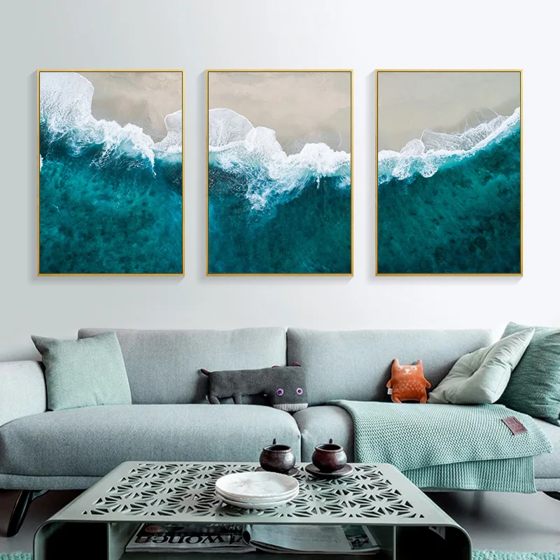 Moder Decorative Picture Beach With Seawater Landscape Poster Abstract Minimalist Wall Art Canvas Print Famous Painting