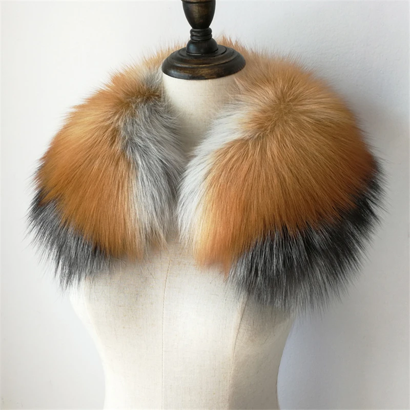 Winter 100% Natural Real Silver Fox Fur Scarf Square Collar Women Red Fox Fur Short Scarves Thick Warm Detachable Muffler Shawl