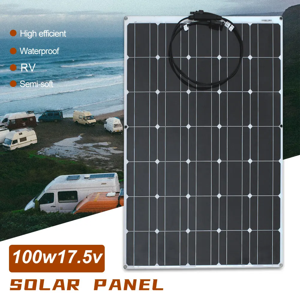 flexible 100w 17.5v solar panels 12v battery charger home solar panel system module for car rv marine yacht