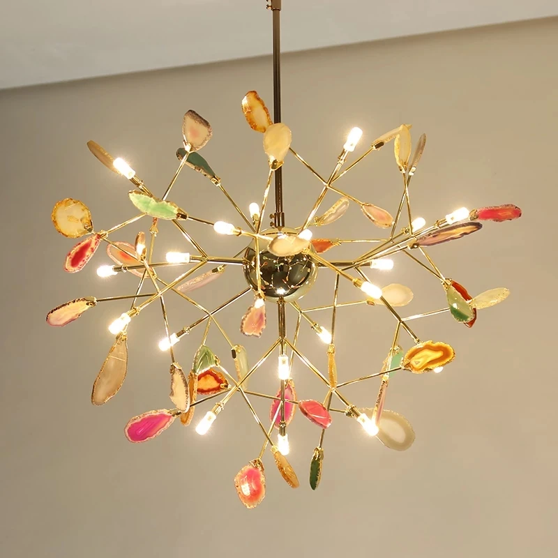 

2021 New Modern LED Chandelier Lighting Agate Flake Ceiling Chandeliers Light Living Room Bedroom Kitchen Indoor Lustre Fixture