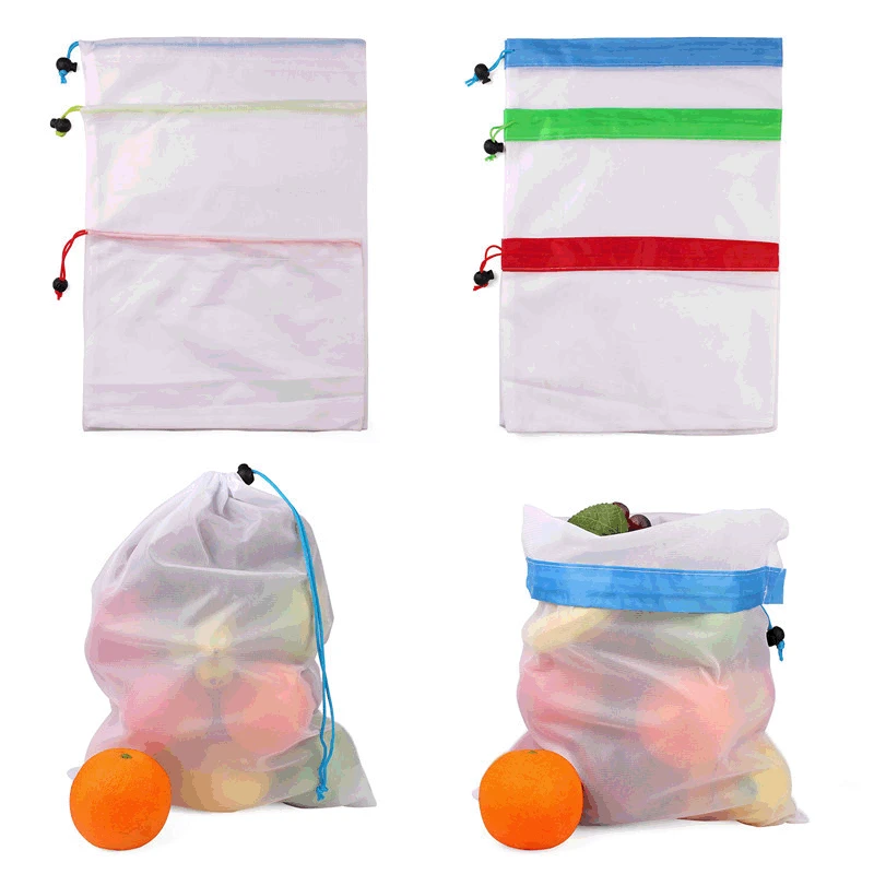 4pcs/set Reusable Mesh Produce Bags Washable Eco Friendly Bags For Groceries Storage Fruit Vegetable Toy Packing Gift Bag 77