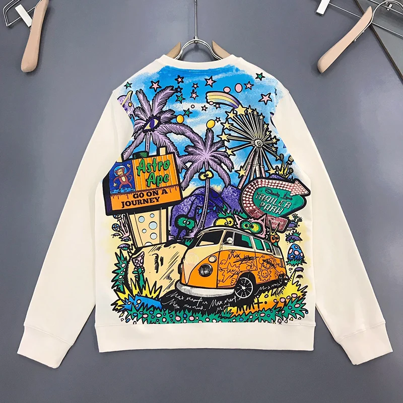 AlexPlein Men's Fashion Clothing Cartoon Funny Graffiti Round Neck Sweatshirt 2021 Winter 100%Cotton Casual Leisure Wear Quality