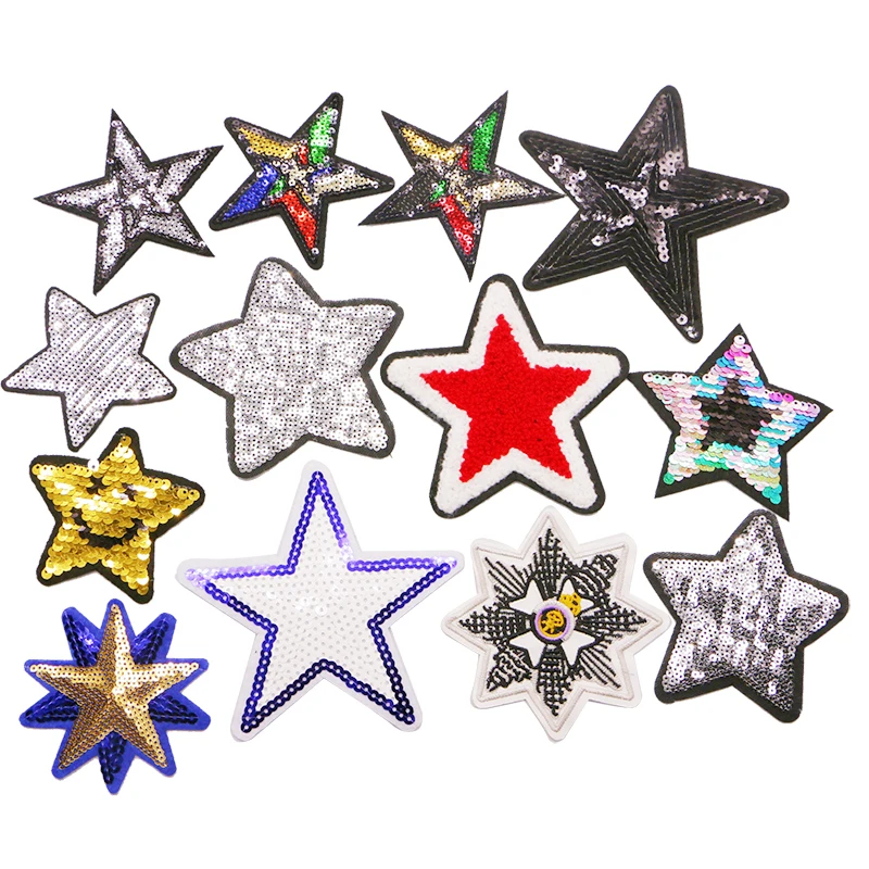 Star Embroidery Patch Towel Sequin Sewing Iron Badge Gold And Silver Red Black Blue Pink Clothes DIY Decal Process Decoration