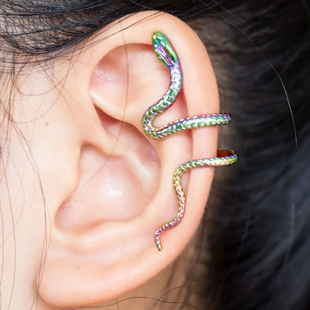 1pc Super Brass Multicolor Snake Ear Clip Cuffs Wrap Earrings for Women Men Punk Fake Piercing Helix Earring Cuff Earing Jewelry