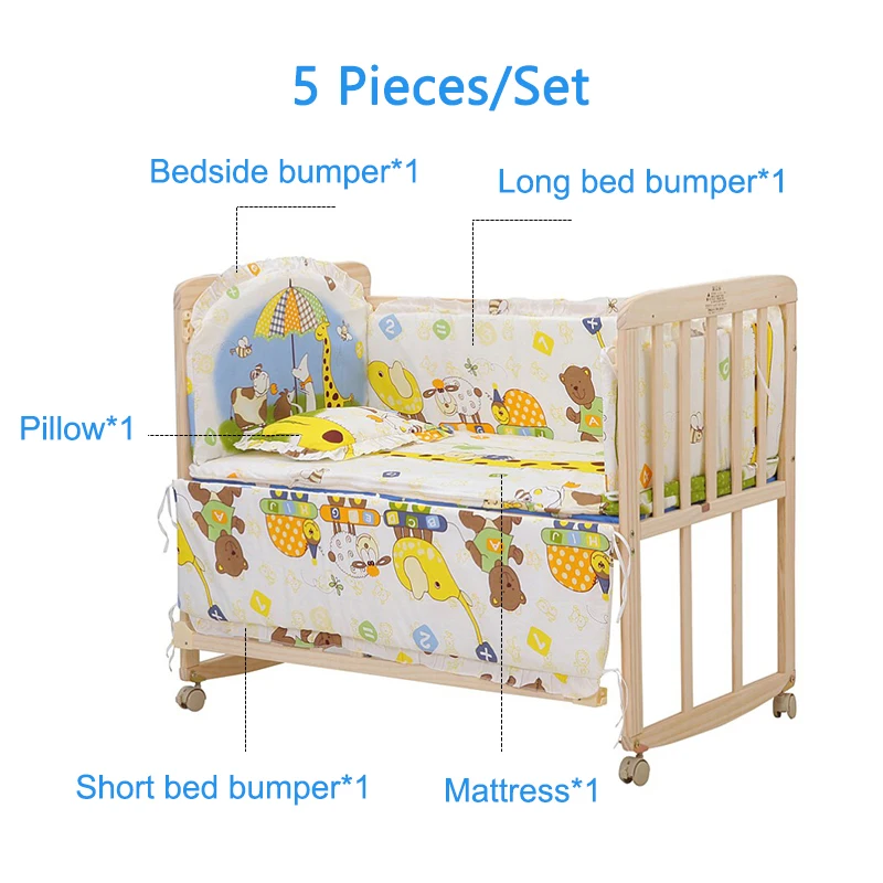 Babyinner 5 Teile/satz Baby Bett Stoßstange Baumwolle Krippe Zaun Cartoon Neugeborenen Kinderbett Schutz Kissen Bettwäsche Set Baby Zimmer Dekor