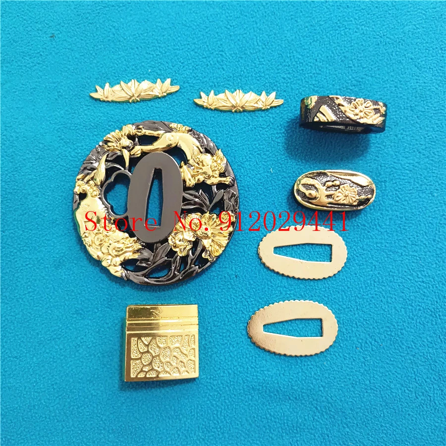 Japanese Samurai Sword Katana/Wakizashi/Tanto Guard Accessory Set Kirsite Tsuba+Menuki+Fuchi+Kashira+26cm Handle+Habaki+Seppa