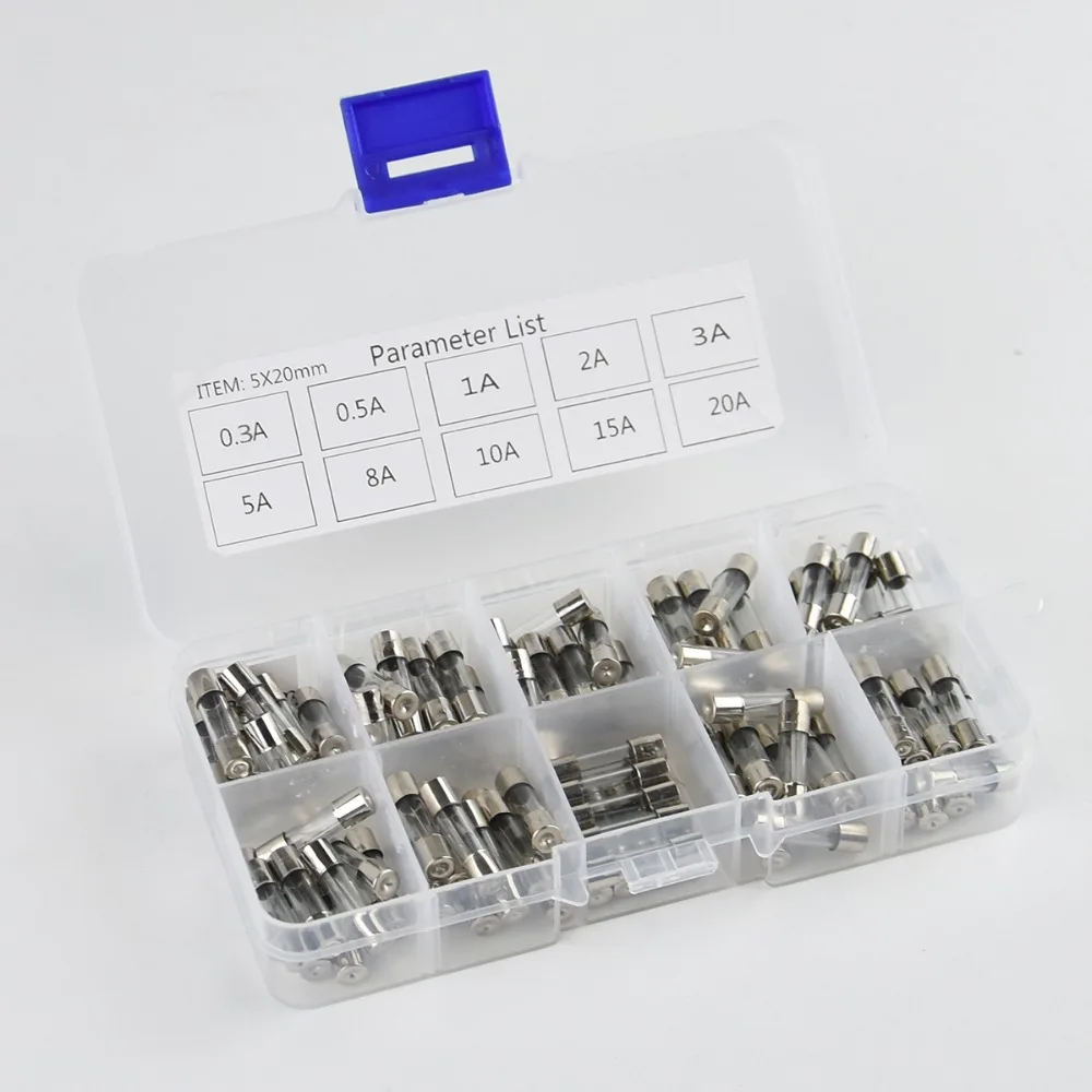 100-teiliges Set 5x20mm Schnellschmelz-Glasrohr-Sicherungen, Sortierte Kombinations-Kits, Schnellwirkende Glassicherungen 0,3A 0,5A 1A 2A 3A 5A 8A 10A 15A 2 – Detail 4