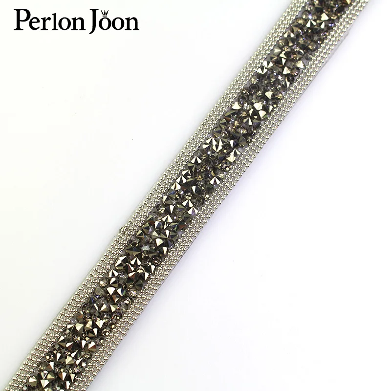 1 yard 1.8cm black resin chain Motif crystal RhinestoneTape trim Hot Fix ribbon Iron On Appliques for Dress shoe adornment TR005