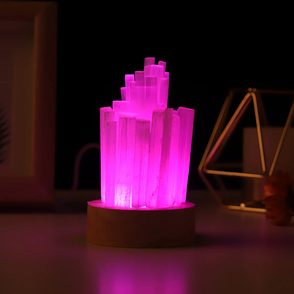 Natural Quartz Gemstones Lamp Selenite Cluster Usb Lamp Healing Crystal Colorful Night Lamp Reiki Home Bedroom Ornament Gift