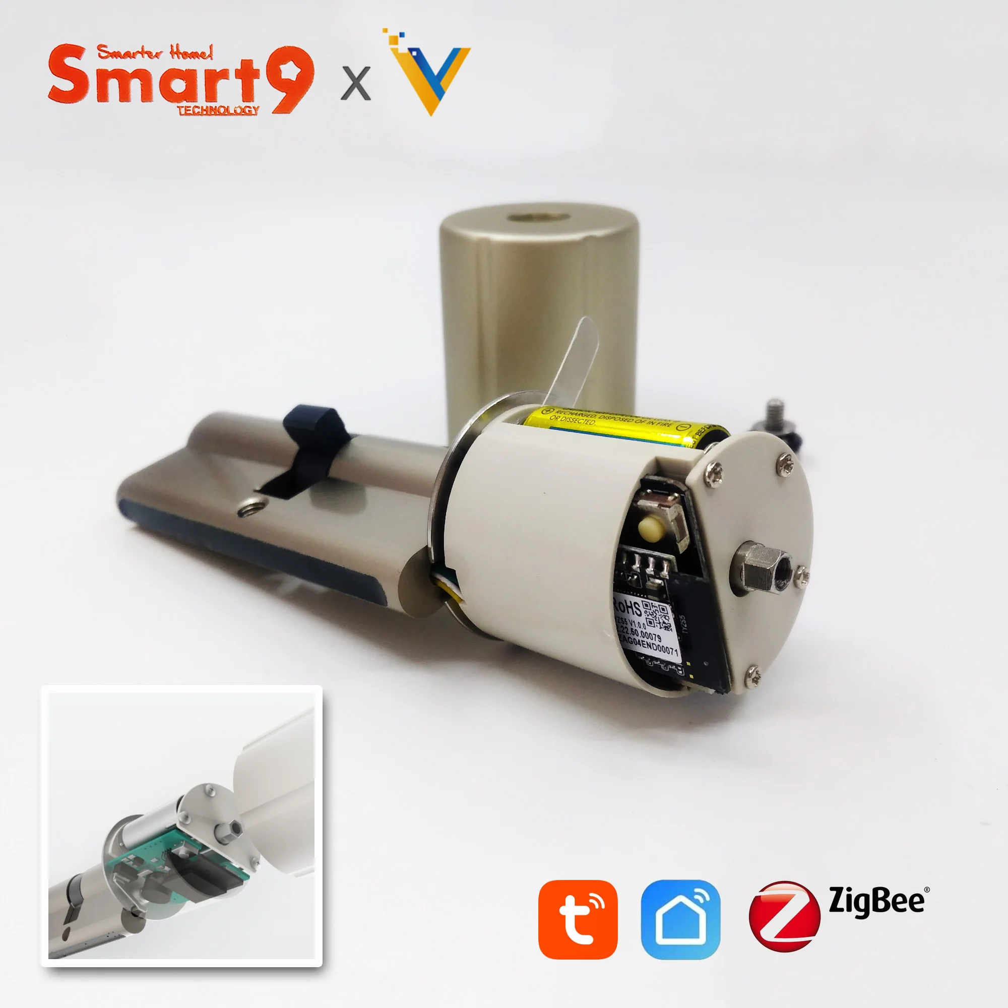 Smart9 ZigBee Smart Lock Core Cylinder Working with TuYa ZigBee Hub, Battery Powered And Chip-encrypted Keys Powered by TuYa