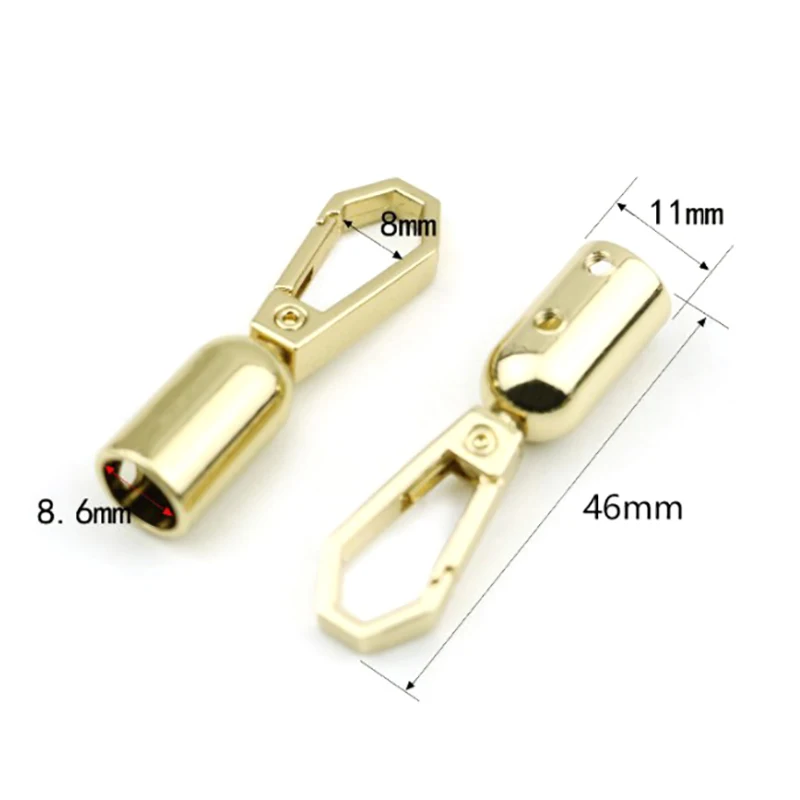 2 stücke Tasche Aufhänger Metall Schnallen 8,6 x46mm Handtasche Quaste Kappe Schließe Haken Connector Taschen Gurt Stopper Schnur Schloss DIY zubehör