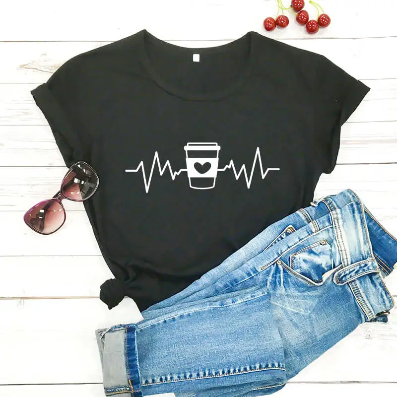 

Coffee Heartbeat Shirt New Arrival Summer 100%Cotton Funny T Shirt Coffee Lover Shirt Nurse Shirt Gift for Her