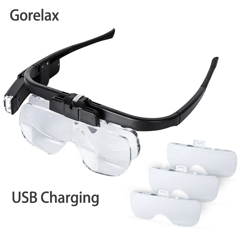 Magnifying Glass With Led Light, USB Charging Headband Magnifier Multiple Magnification Glasses Magnifier Repair Reading Glasses