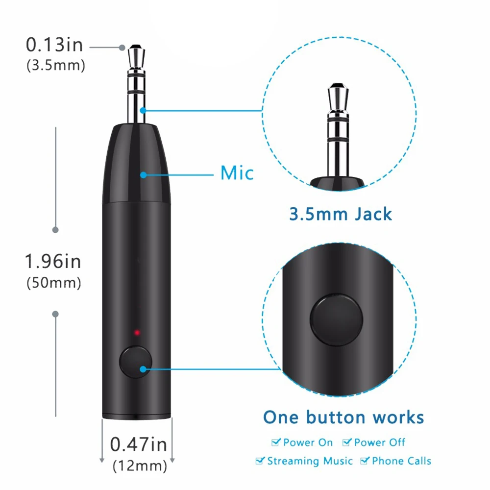 3.5MM Jack Wireless Bluetooth-compatible 5.0 Receiver Aux Handsfree Stereo Audio Adapter Receiver For Car Headphone Speaker