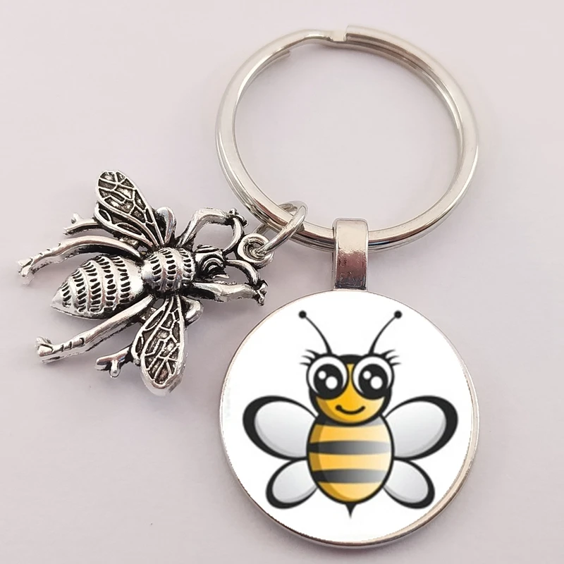 ¡Calor! Llavero convexo de vidrio de la serie abeja Linda para niños, regalo de joyería, moda 2020