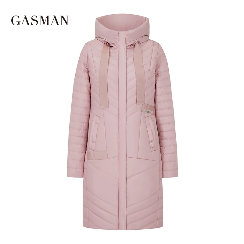 GASMAN Autumn long solid thin down jacket Women pocket coat hoodies space cotton Female fashion pink jacket coat spring 20176