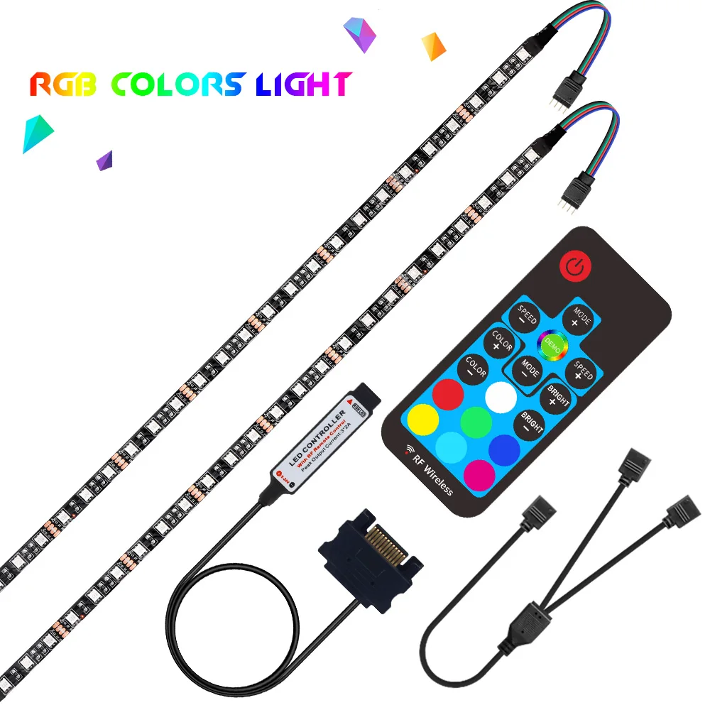 DC 12V SATA RGB 5050 LED Strip Light For Led PC Case Computer rgb Ribbon Tape 1M 2M,17Key RF LED Controller Flexible Strip Light