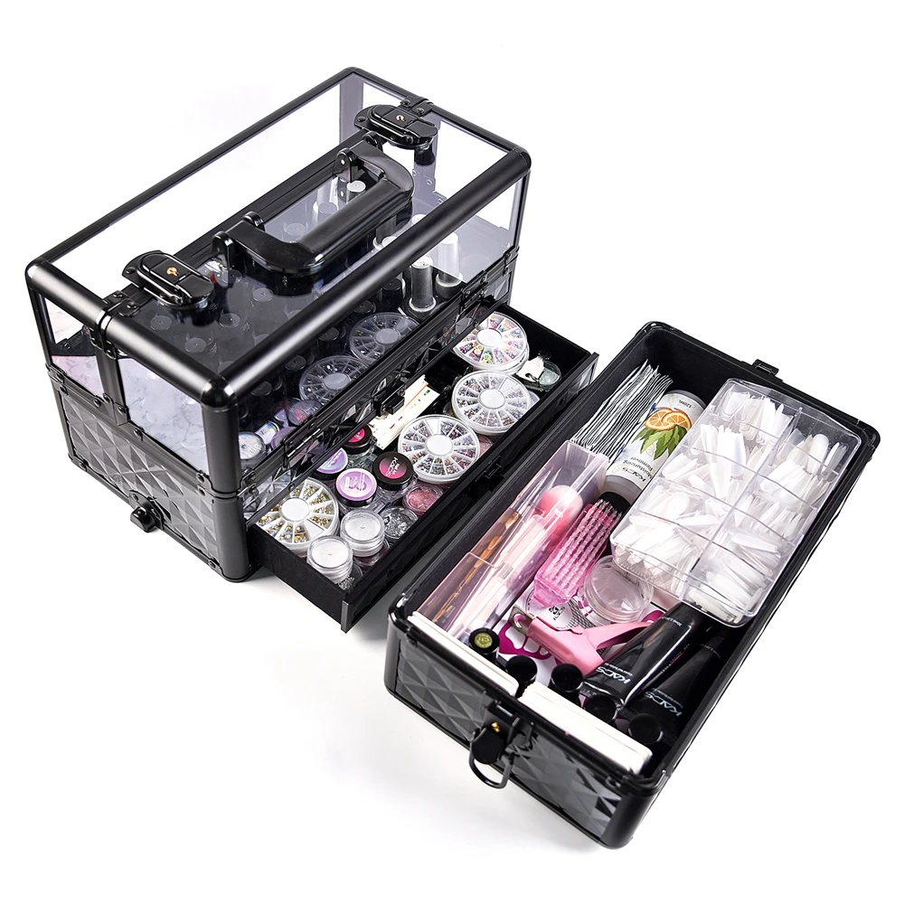 Large Capacity Manicure Makeup Organizer Box High Quality Professional Outing Travel Cosmetic Bag Suitcases Nail Art Tool