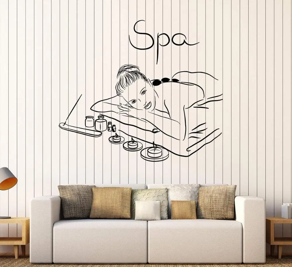 Spa Beauty Salon Sign Vinyl Wall Decal Massage Relax Spa Stickers Mural Studio Wall Decor Wallpapers Interior Decoration LC1497