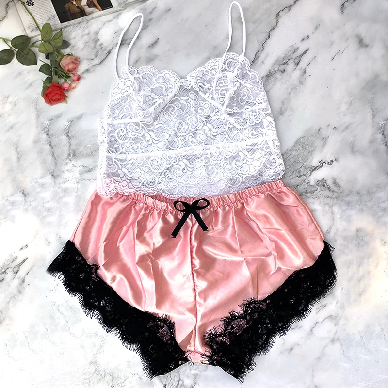 2pcs Sexy Lace Lingerie Bra & Bow Panties Underwear Set Cut-Out Mujer Sleepwear Female Pijama Set Women Nightie Home Clothes