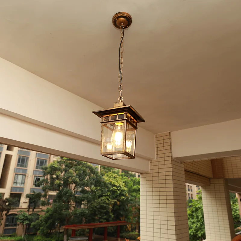 European Outdoor Waterproof Pendant Lights Retro Balcony Corridor Aisle Grape Frame Lamps Vintage Loft Restaurant Light Fixture