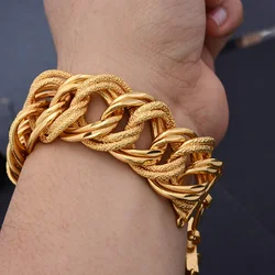 24K Luxury Mens Hand Chain Bracelets Male Wholesale Bijoux Gold Color Chain Link Bracelet For Men Women  pulseira masculina