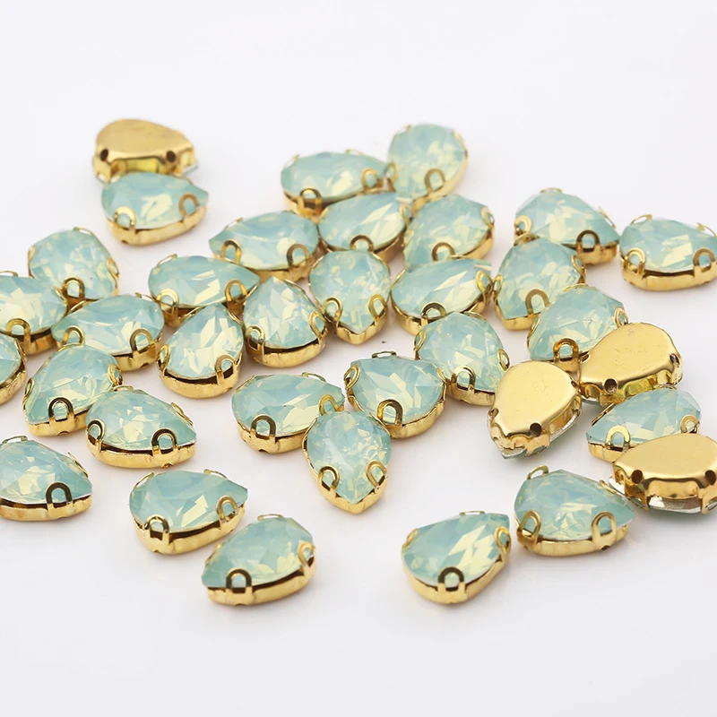 RESEN 20PCS Mix Colors Sew on Rhinestone Teardrop With Gold Claw Resin Pink/ Green/Peach/Fuchsia Opal Rhinestones for Clothing