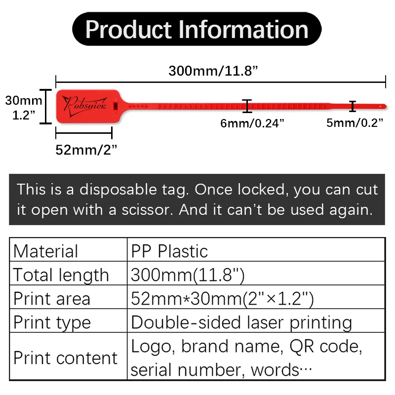 100Pcs Custom Logo Tag Zip Ties Off Labels White Plastic Security Seals Garment Shoes Bag Brand Logo Hang Label Camp Tags 300mm