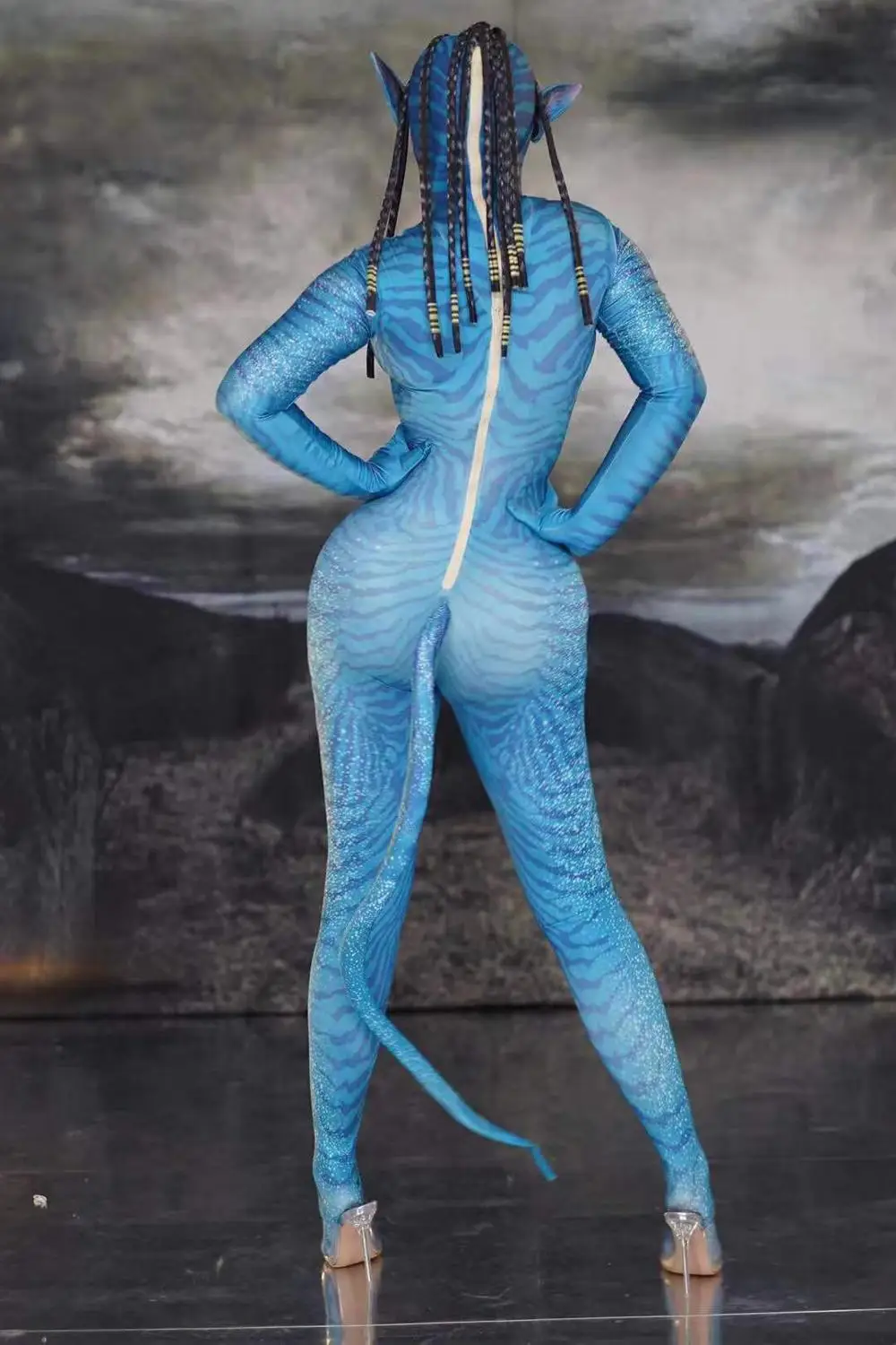 Women New Blue Avatar Couple Sexy Jumpsuit Stretch Prom Party Luxurious Stage Outfit Nightclub Show Costume Performing Halloween