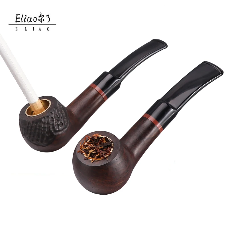 

Classical Handmade Ebony Wood Tobacco Pipe Smoking Three Purpose Pipes Tobacco Tube 9mm Filter Wooden Pipe Gift for Smokers