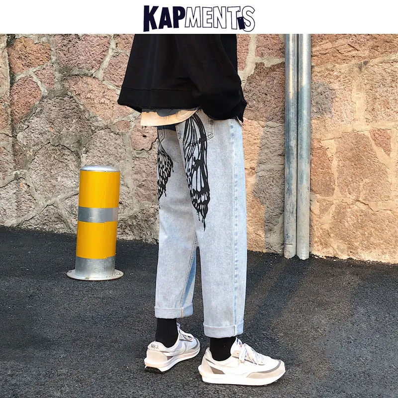 KAPMENTS Men Printed Hip Hop Denim Pants 2023 Japanese Streetwear Mens Joggers Fashions Vintage Jeans Male Winter Sweatpants 5XL