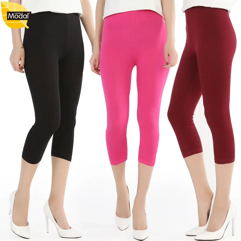 Leggings para mulheres estilo verão calças cortadas para senhora grande elástico plus size 7xl doce cor calças modal macias