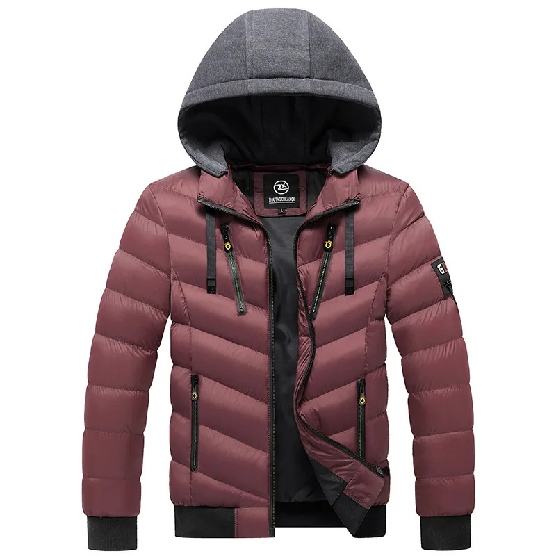 2021 Cotton-padded Jacket Men\'s Winter Hooded Jacket Solid Color Casual Plus Velvet Silk-like Cotton Jacket