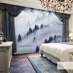 Floral Landscape Mountains Chinese Style 3D Customized Curtains Drape Panel Sheer Tulle Home Decoration Living Room Bedroom
