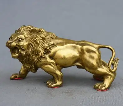 

free shipping 15CM 6" Folk Chinese Feng shui Brass Sculpture Carving Ferocity Lion Leo King Statue