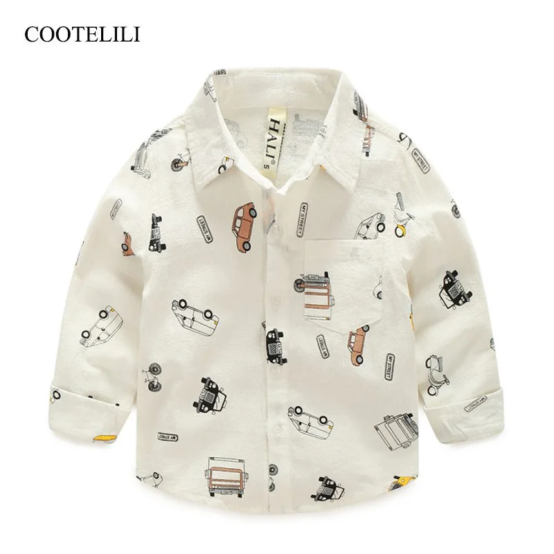 COOTELILI  Cartoon Children Boys Shirt Kid Long Sleeve Car Shirts Child Kids Boys Shirt Tops Blouse Casual Clothes