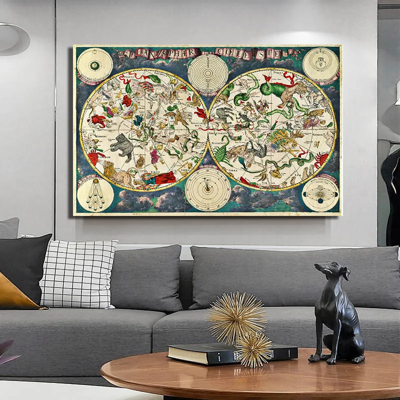Large Size Vintage Map Poster Wall Art Canvas Painting Abstract Picture HD Printing For Living Room Study Decoration No Frame