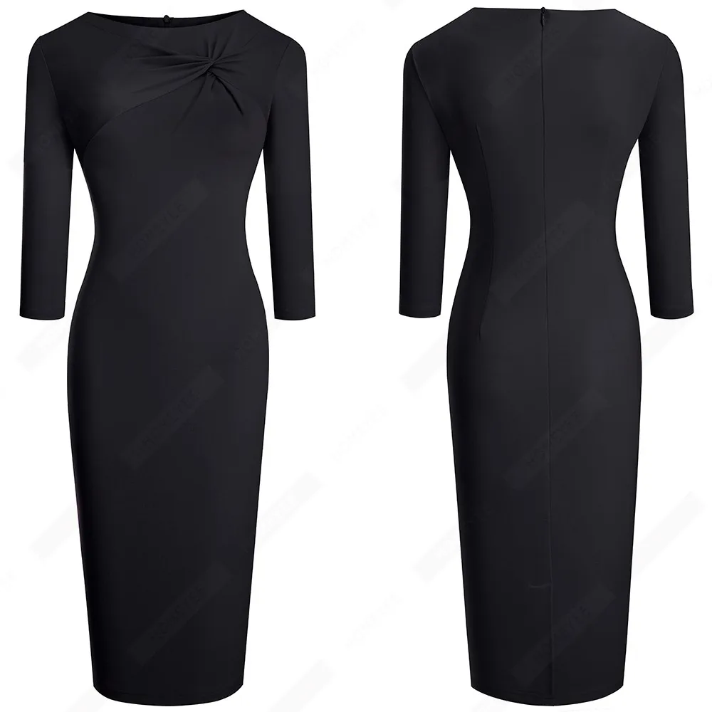 Jesień kobiety eleganckie jednokolorowe sukienki z węzłami elegancka formalna biznesowa sukienka biurowa typu Bodycon EB608