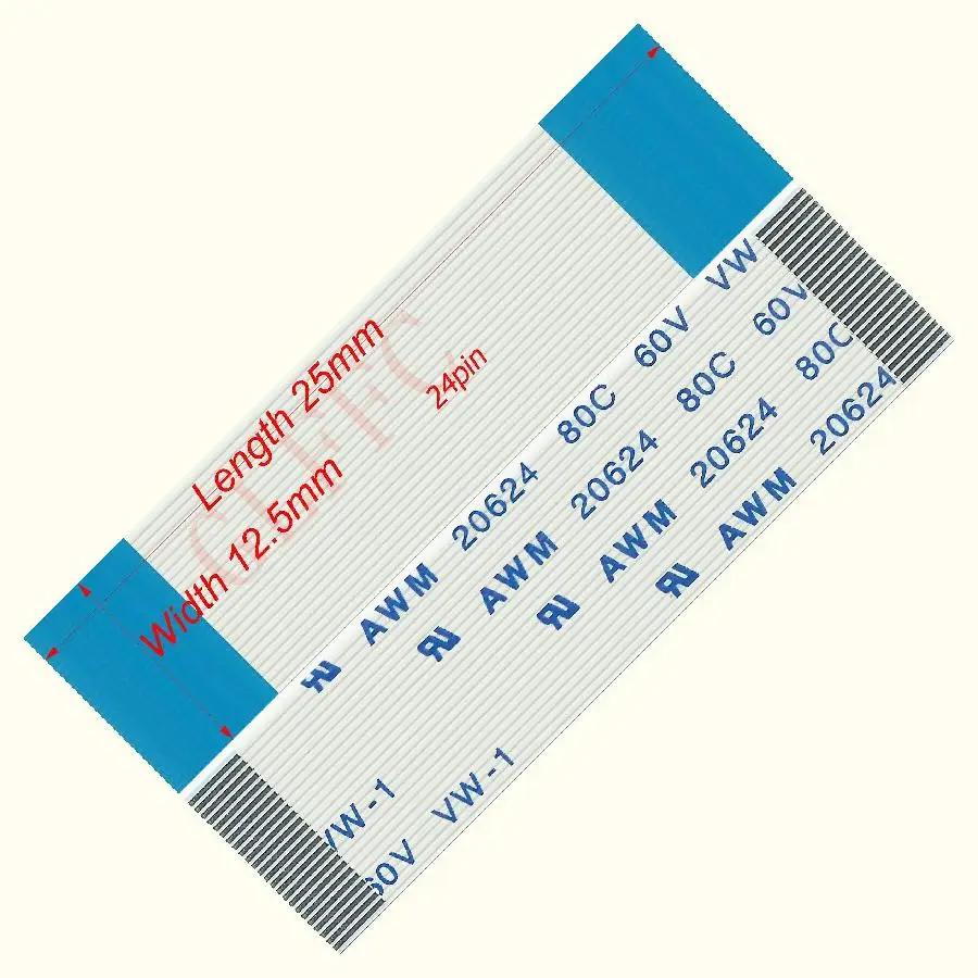 24pin 0.5pitch 25mm-85mm A-type Flexible Flat Cable FFC awm 20624 ROHS for TTL LCD DVD Computer