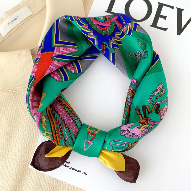 Luxury Headband Hijab Vintage Print 100% Real Silk Square Scarf Women Neckerchief Female Bandana Designer Shawl 2023 New Poncho