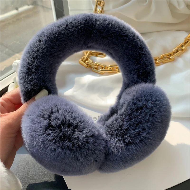 Ear Muffs For Women Winter EarWarmers Soft Warm Cable Furry Real Rex Rabbit Ear Covers For Cold Weather