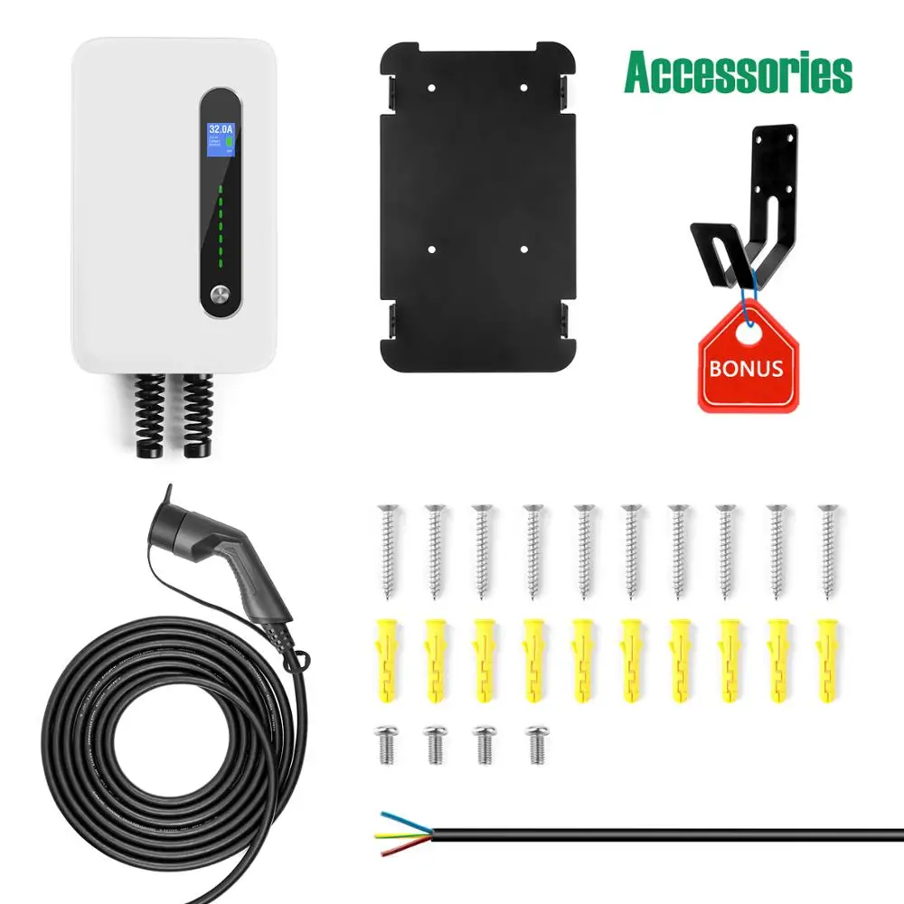 Lefanev-estación de carga para vehículos eléctricos, cargador montado en la pared, tipo 2, Cable IEC 62196-2 Nivel 2, 240V, 32A, EVSE Wallbox EV